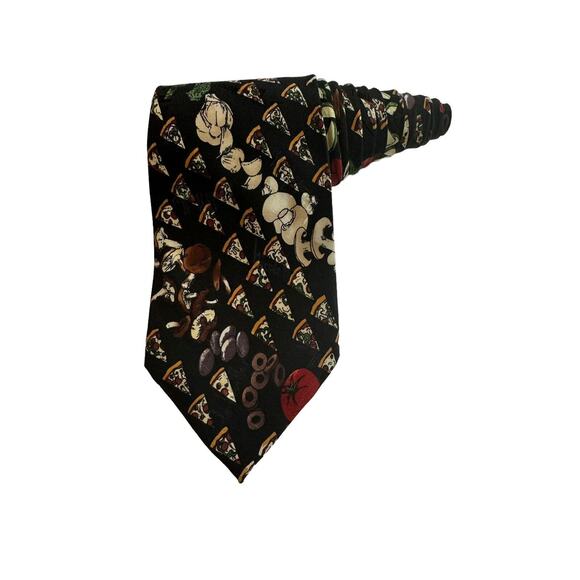 Nicole Miller Pizza Toppings Mushrooms Olives Bell Peppers Tomatoes Necktie Silk - Picture 1 of 7